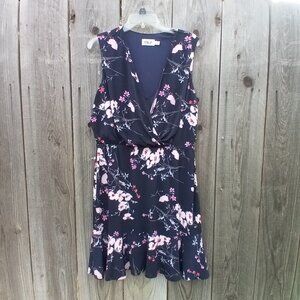 ELIZA J DRESS WOMENS SZ 14 BLUE FLORAL PRINT WRAP V NECK PULLOVER SLEEVELES